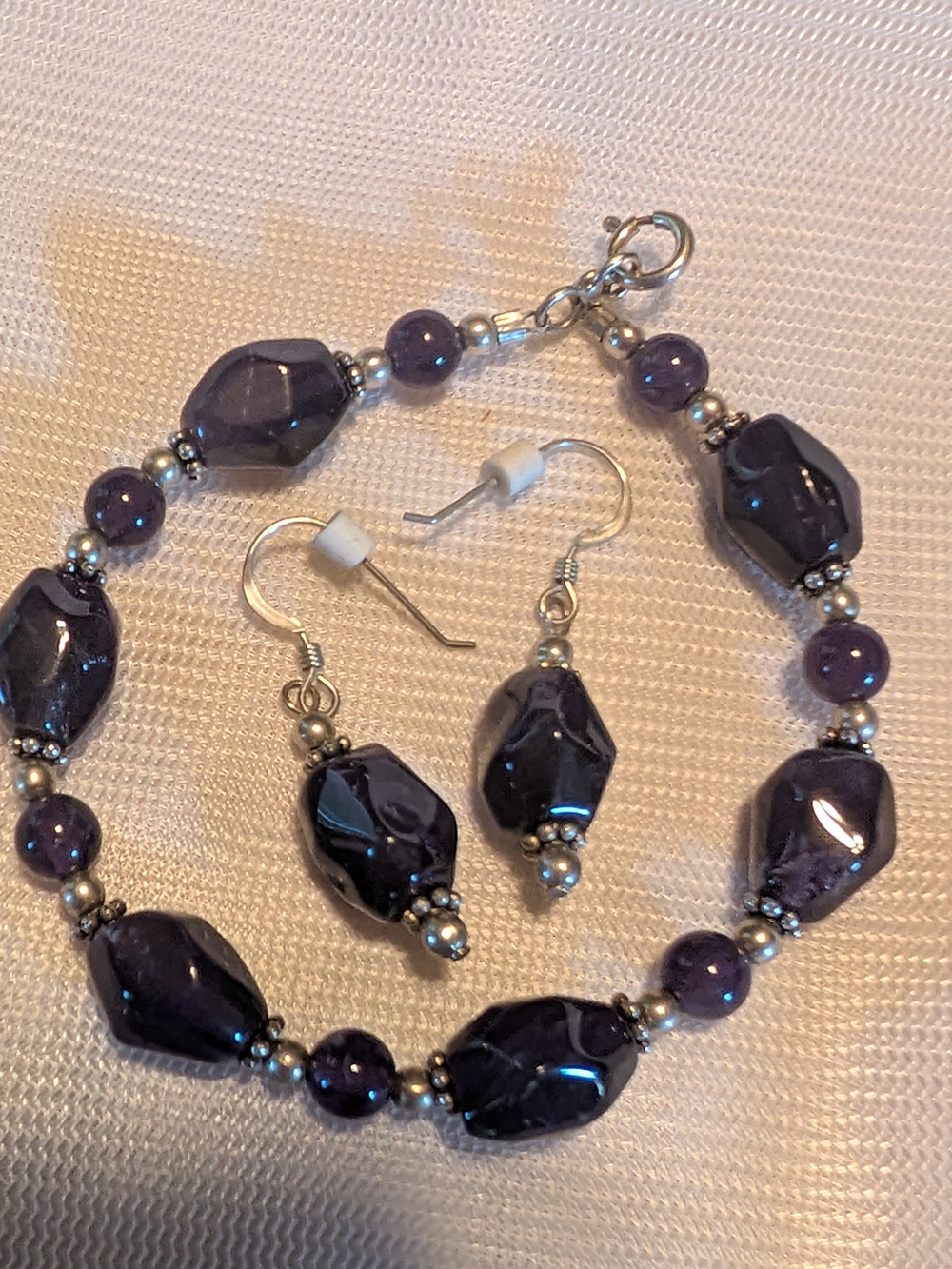 Amethyst Bead Bracelet and Earrings Set